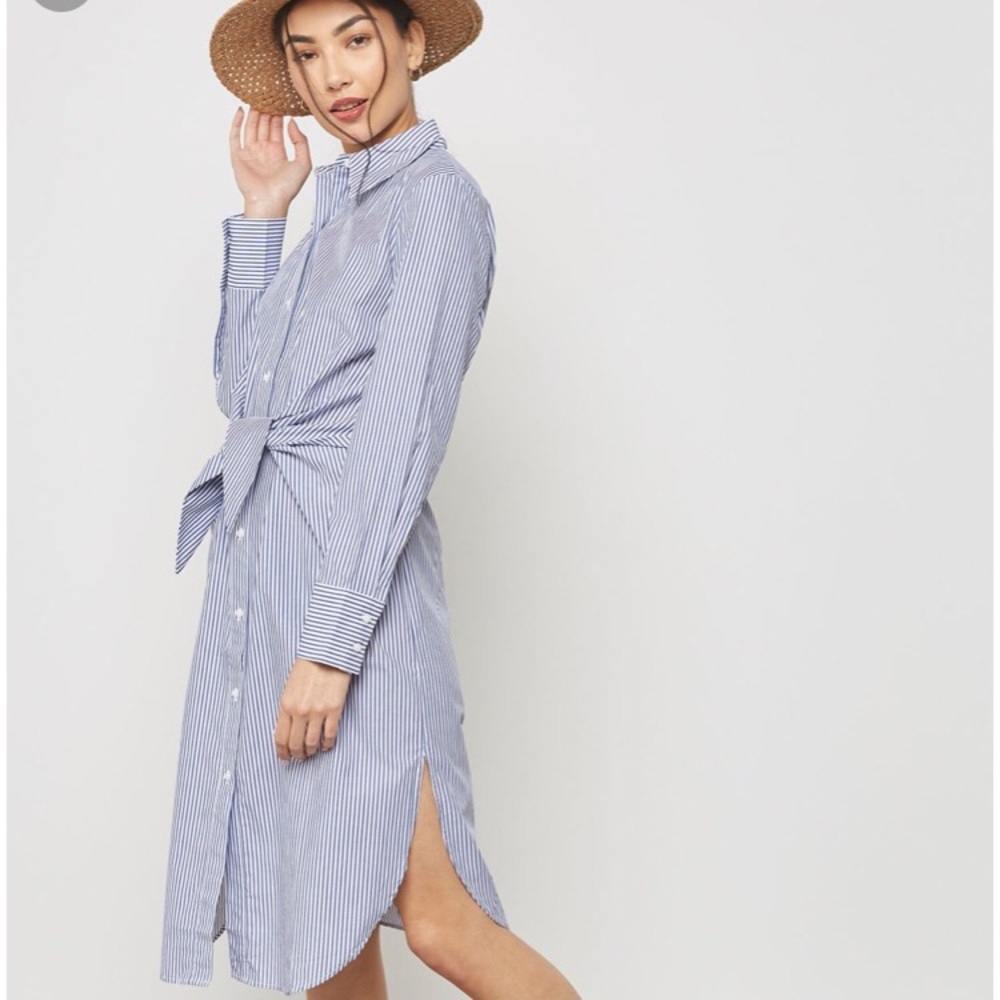 MANGO Long-Sleeve Striped Midi Tie Shirtdress